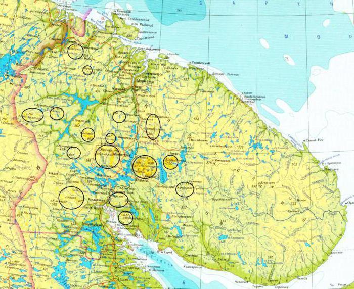 मानचित्र पर कोला प्रायद्वीप
